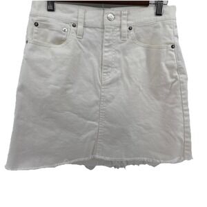 J Crew Denim Mini Skirt Frayed Raw Hem Distressed‎ Size 26 White